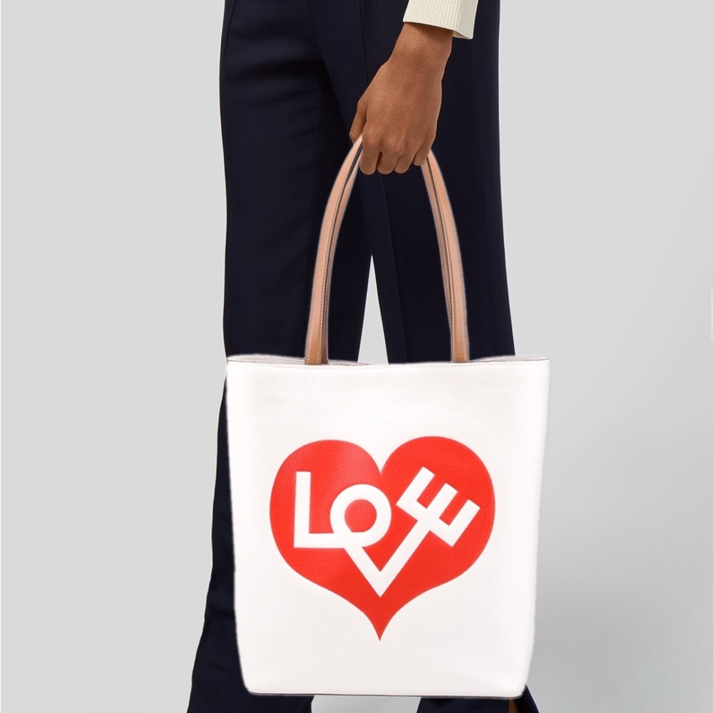 Kate Spade x Alexander Girard “LOVE” Heart Embossed White Leather Tote Bag - Picture 2 of 13